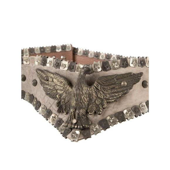 Jose Cotel Authentic Beige Taupe Bronze Stud Eagle Leather Metal Waist Belt